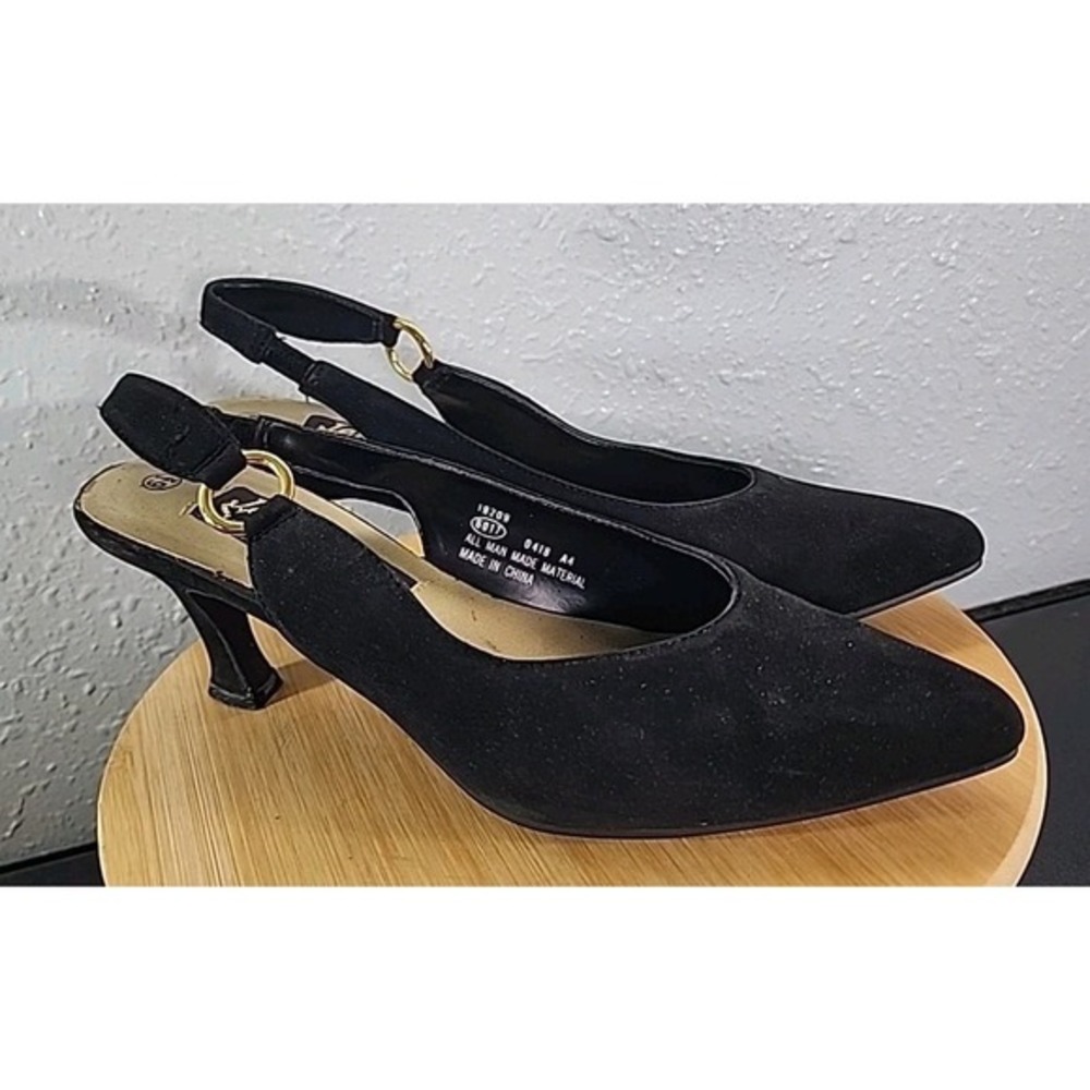 VTG 80s Jessica S.C.O.T.T Suede Black Mules Sling‎ Back Heels Vintage. 6.5M
